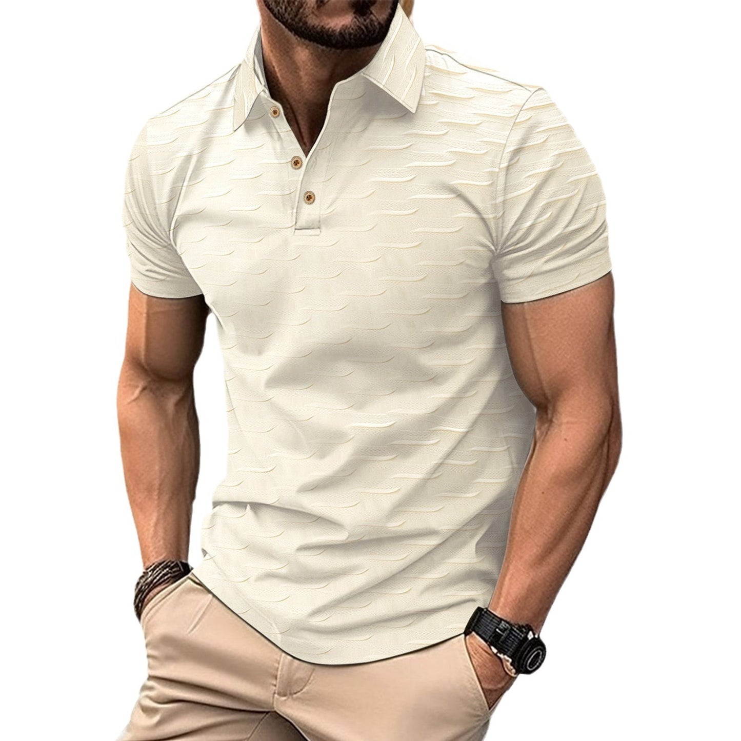 Solid Color Men's Button Jacquard Short Sleeve