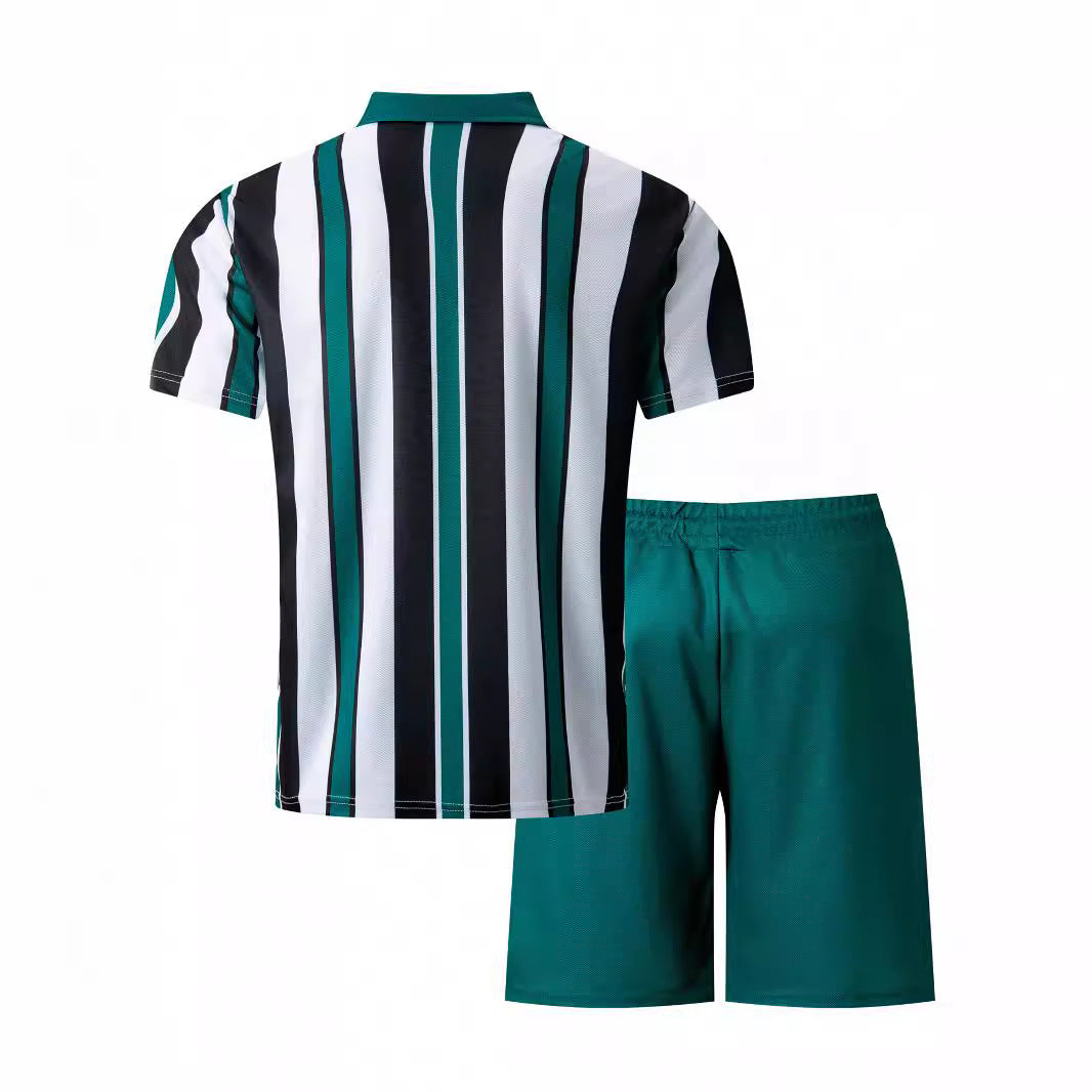 Striped Printed Short Sleeve Shorts For Vacation