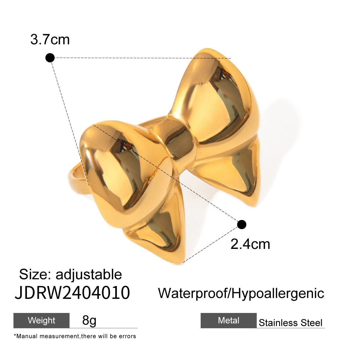 18K Gold Stainless Steel Five Petal Flower Bow Ring