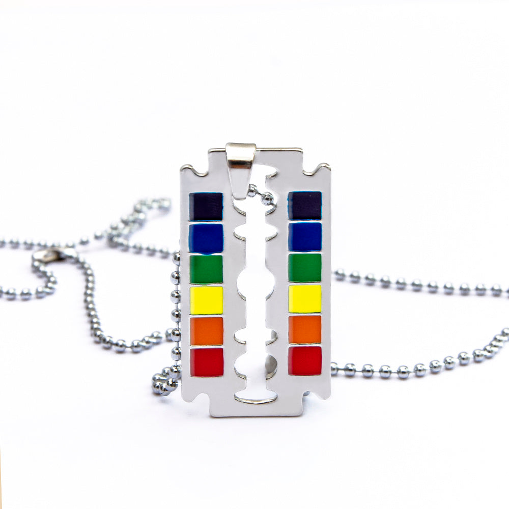 Rainbow Safety Razor Blade Pendant Rainbow Creativity Gay Pride Necklaces Jewelry