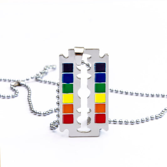 Rainbow Safety Razor Blade Pendant Rainbow Creativity Gay Pride Necklaces Jewelry
