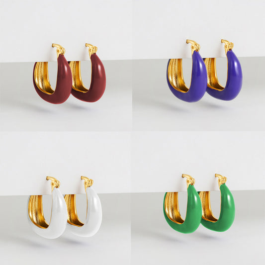 18K Gold Colorful Oil Necklace Enamel French Earrings