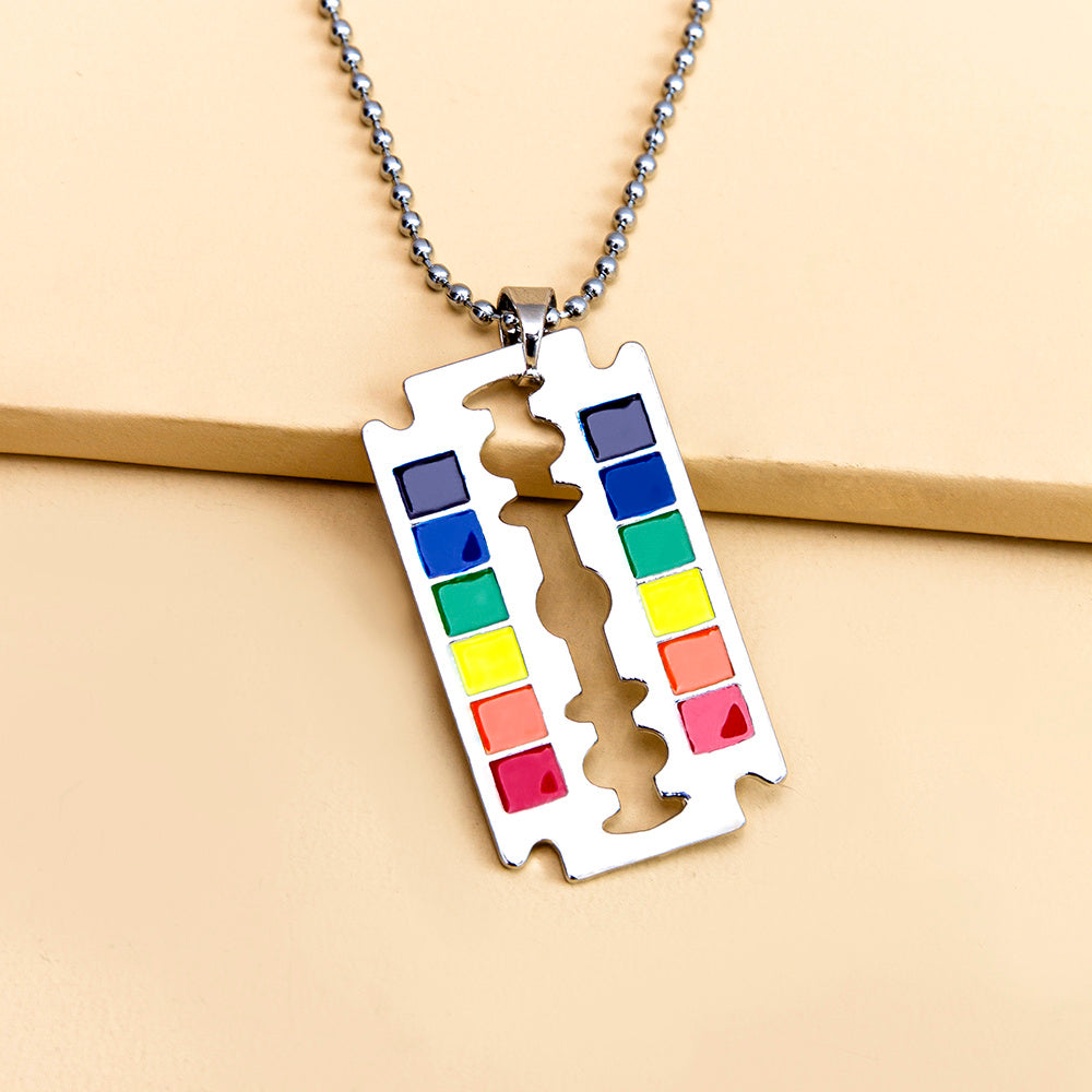 Rainbow Safety Razor Blade Pendant Rainbow Creativity Gay Pride Necklaces Jewelry