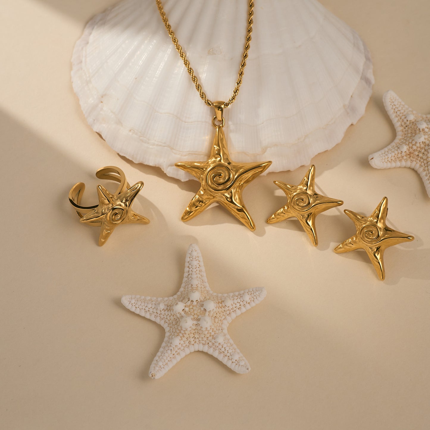European And American INS Starfish Beach Necklace Earrings