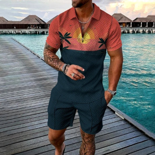 Polo Shirt Hawaiian Coconut Print Men Fashion Suit