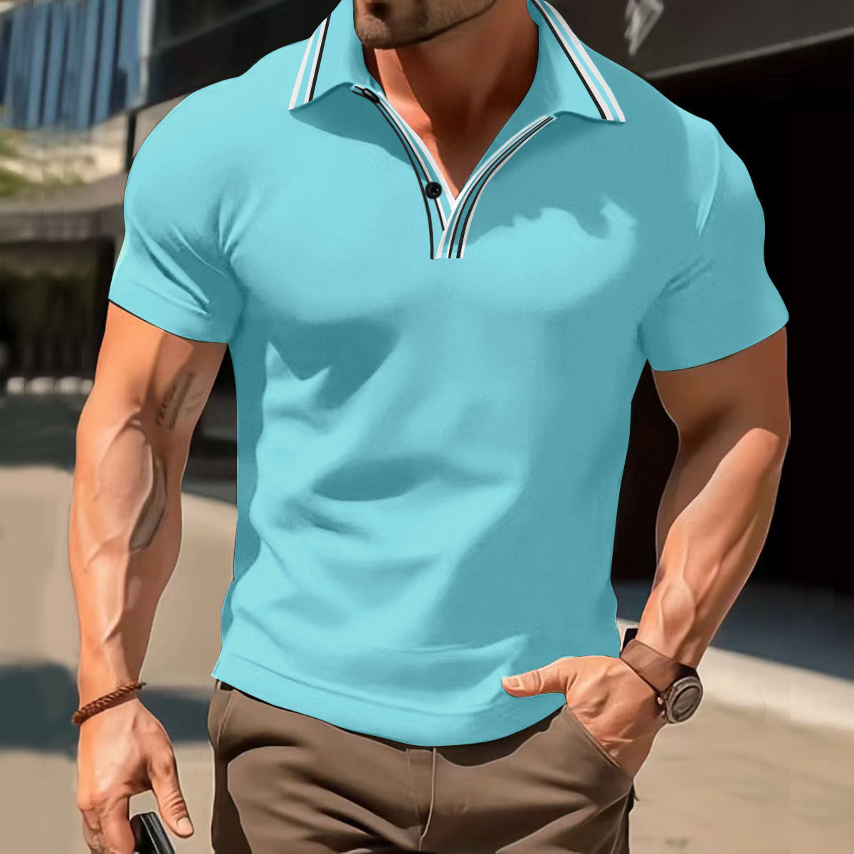 V-neck Button Business Versatile T-shirt