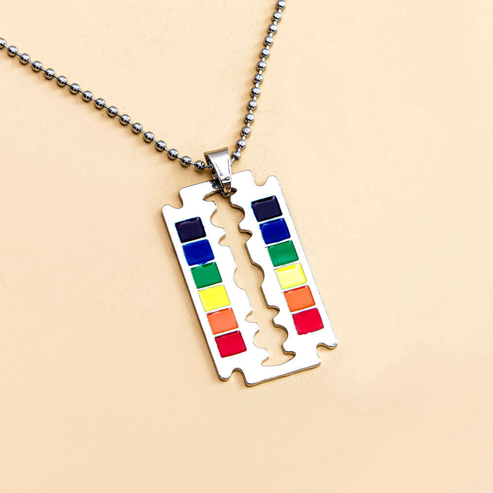 Rainbow Safety Razor Blade Pendant Rainbow Creativity Gay Pride Necklaces Jewelry