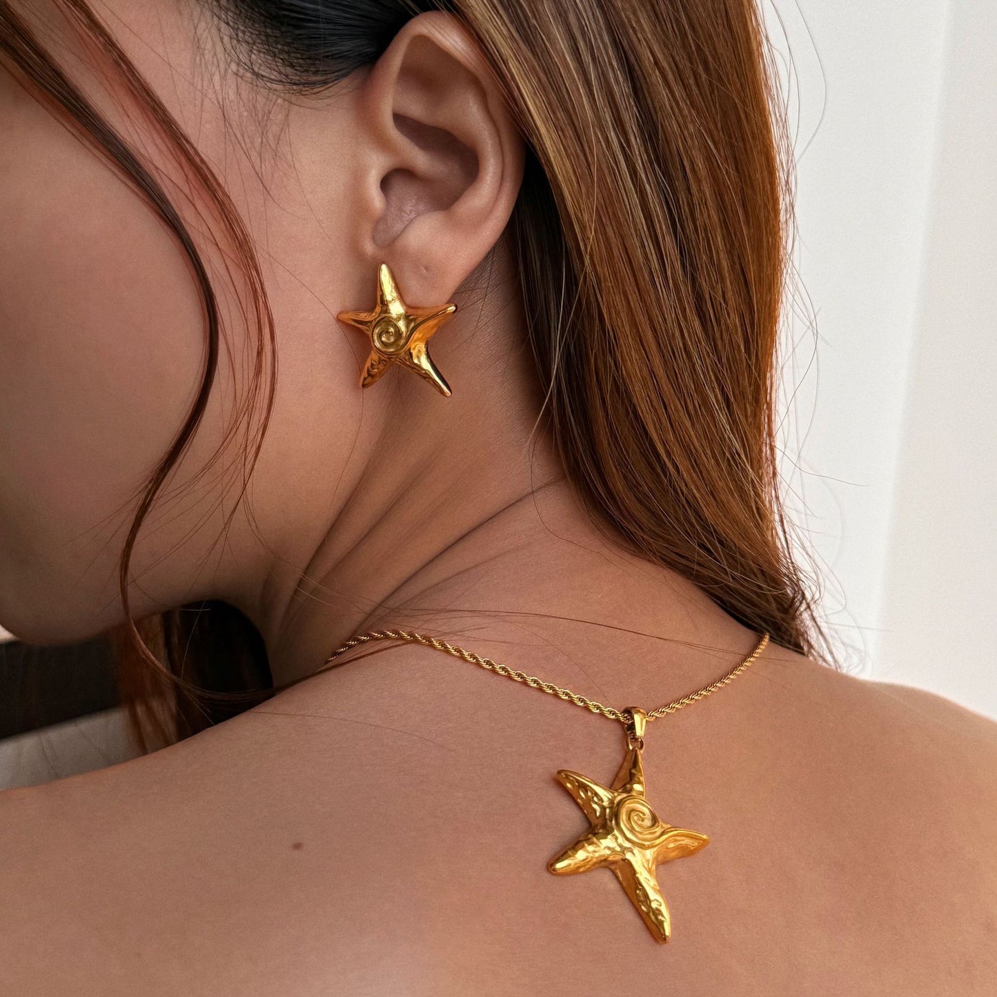 European And American INS Starfish Beach Necklace Earrings