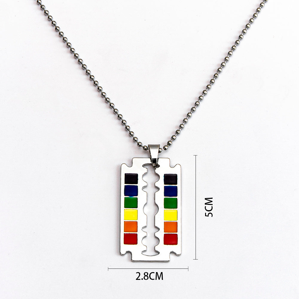 Rainbow Safety Razor Blade Pendant Rainbow Creativity Gay Pride Necklaces Jewelry